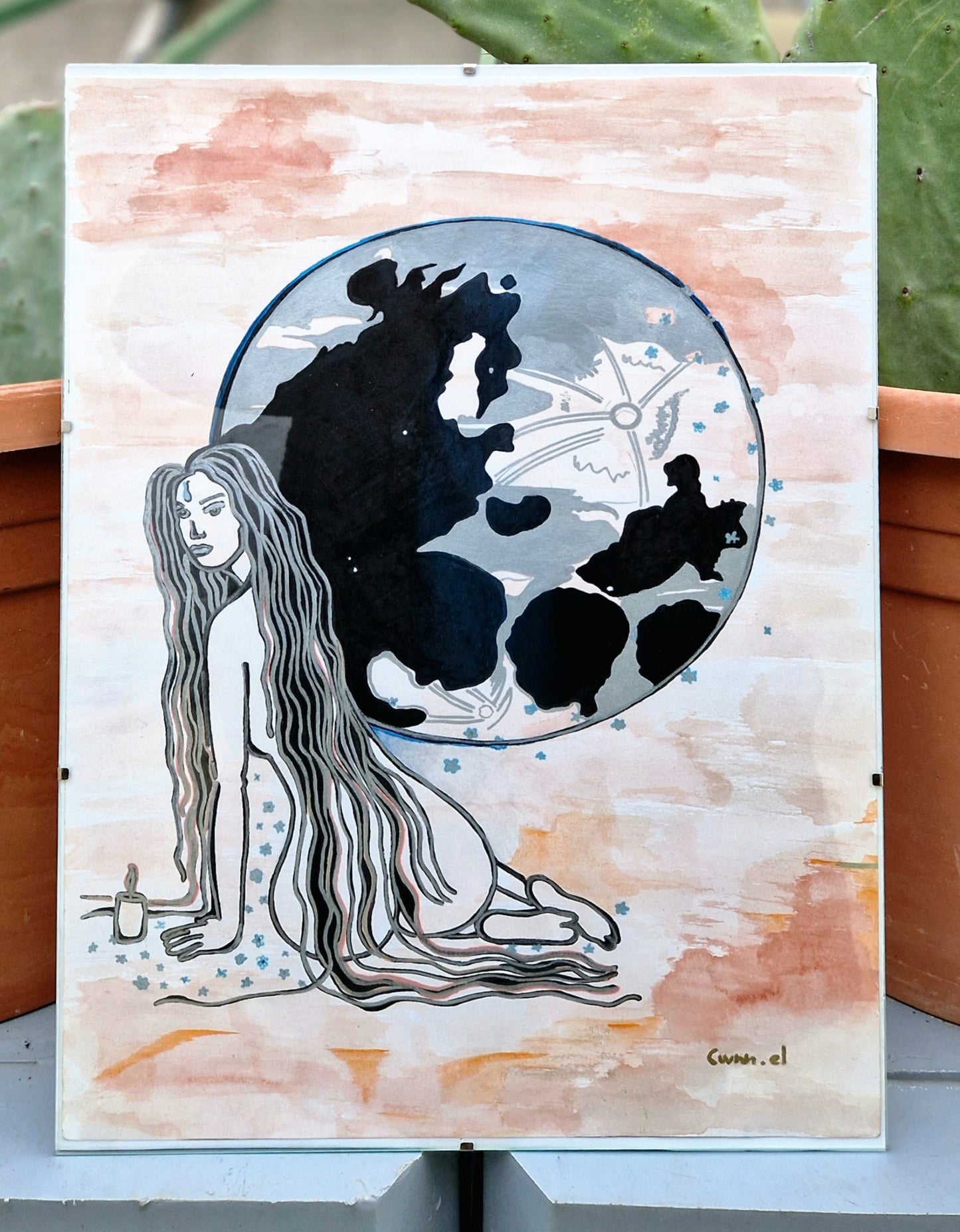 Moon Ritual Muse - Original Watercolour Painting A3