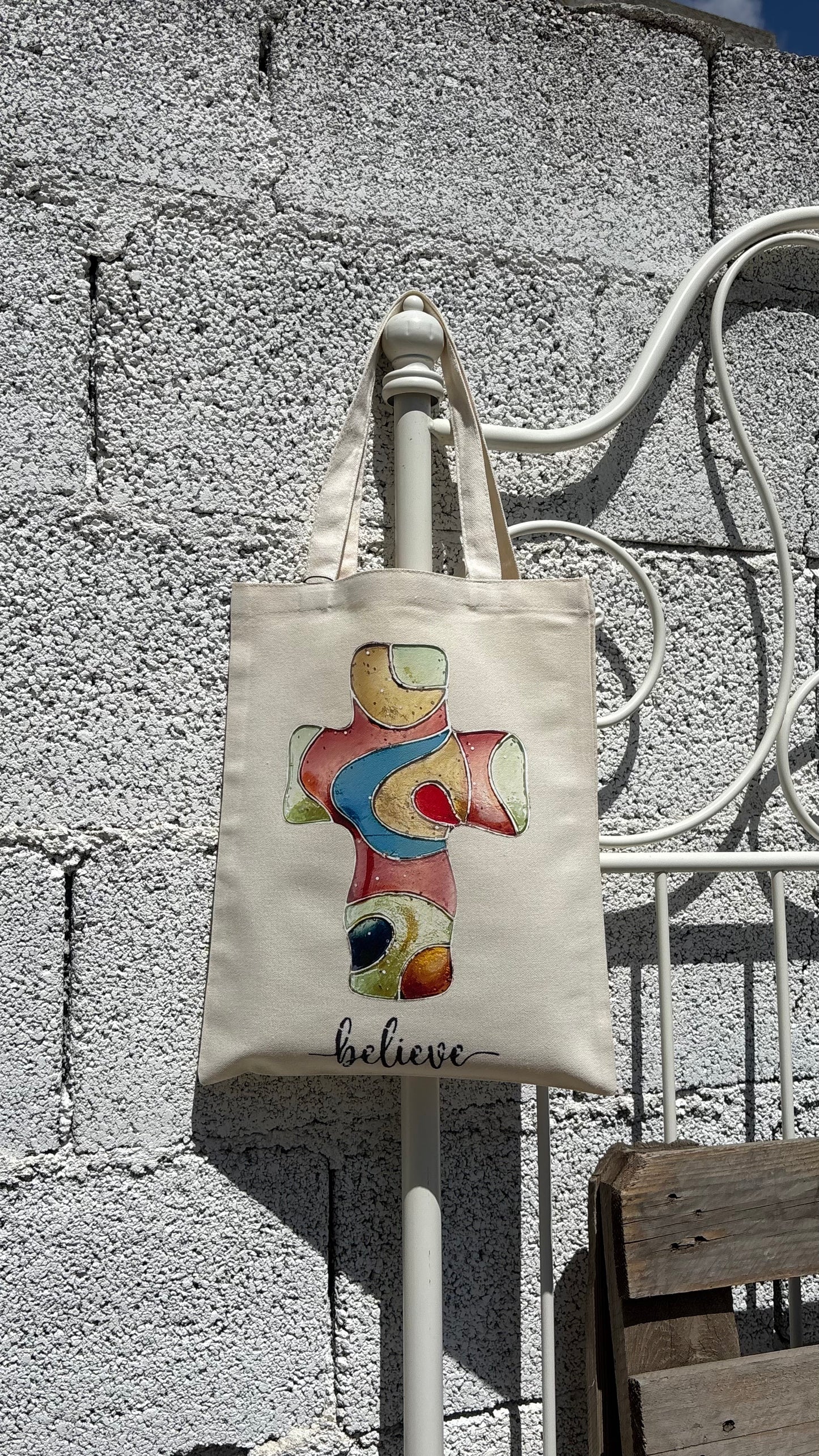 One of One Double-Sided Art Tote - Believe Cross