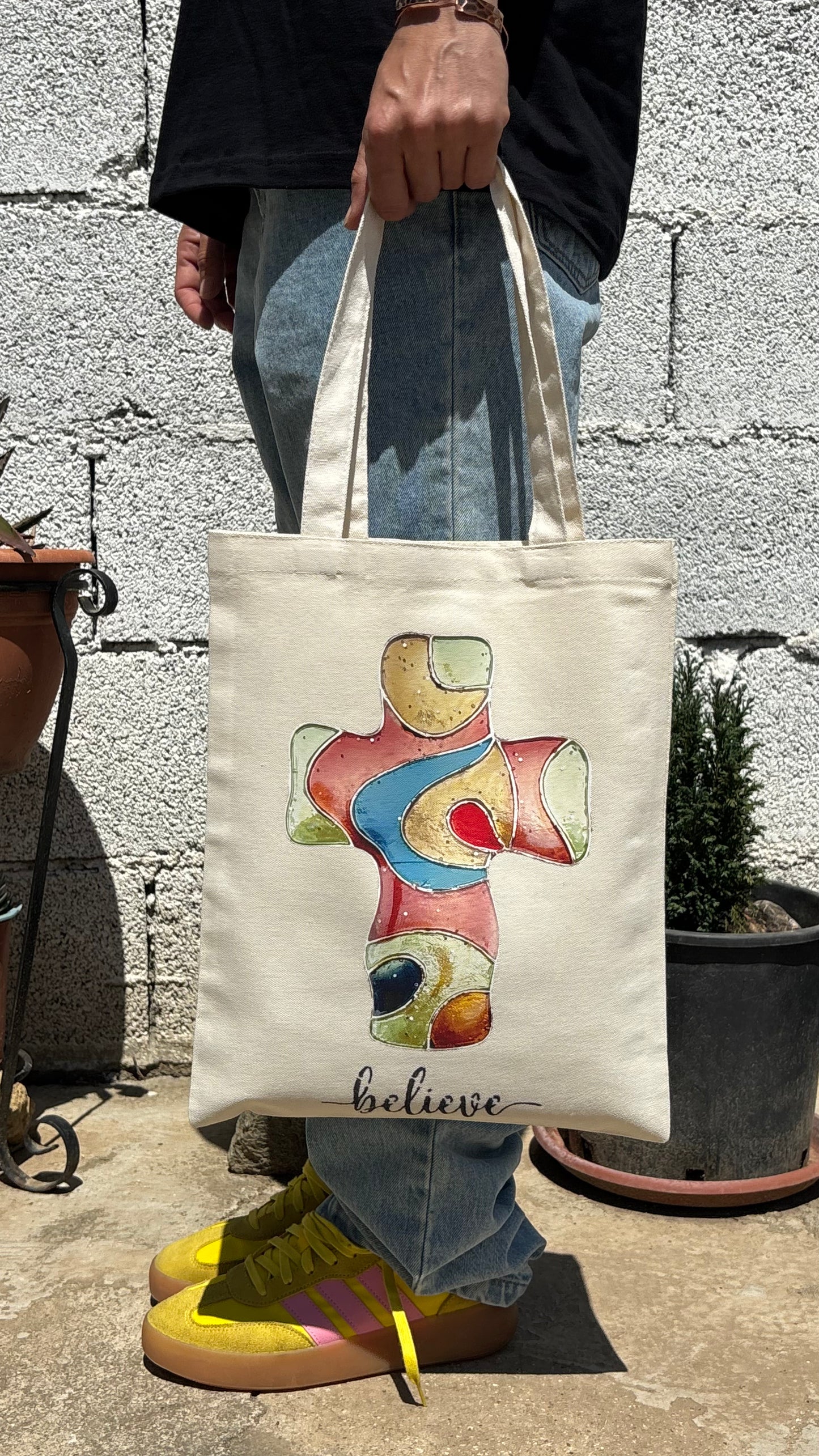 One of One Double-Sided Art Tote - Believe Cross