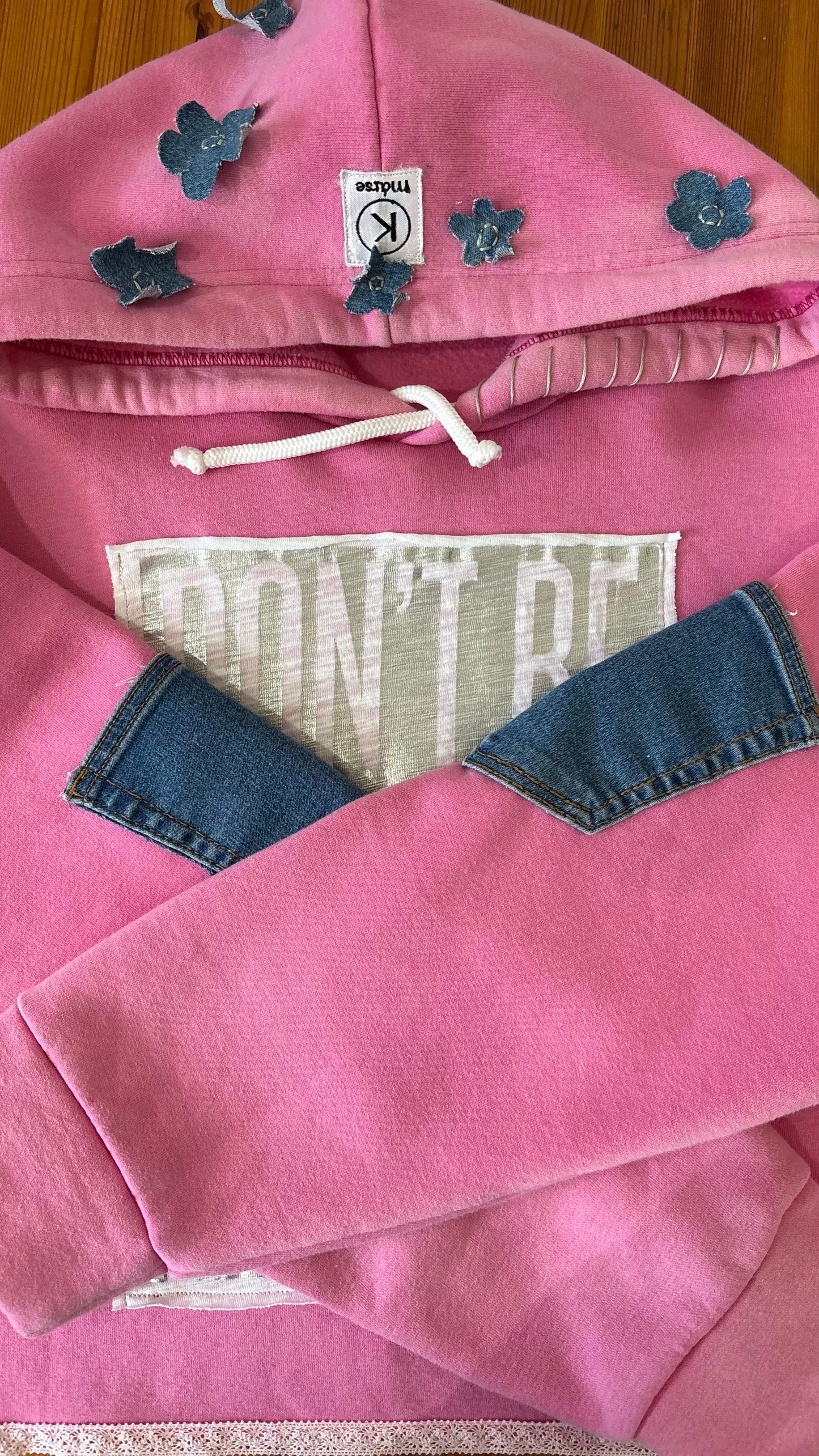 Pink Reworked Oversized Hoodie – Sisley Detail Edition