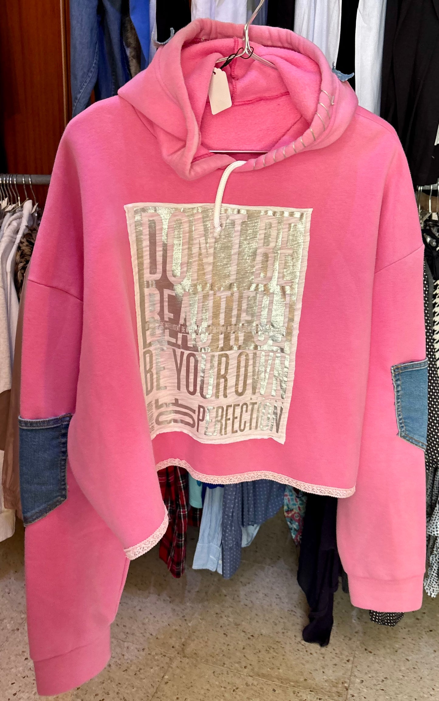 Pink Reworked Oversized Hoodie – Sisley Detail Edition