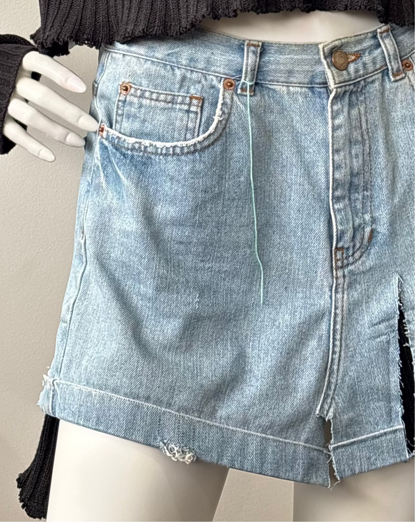 Reworked Denim Asymmetric Skirt