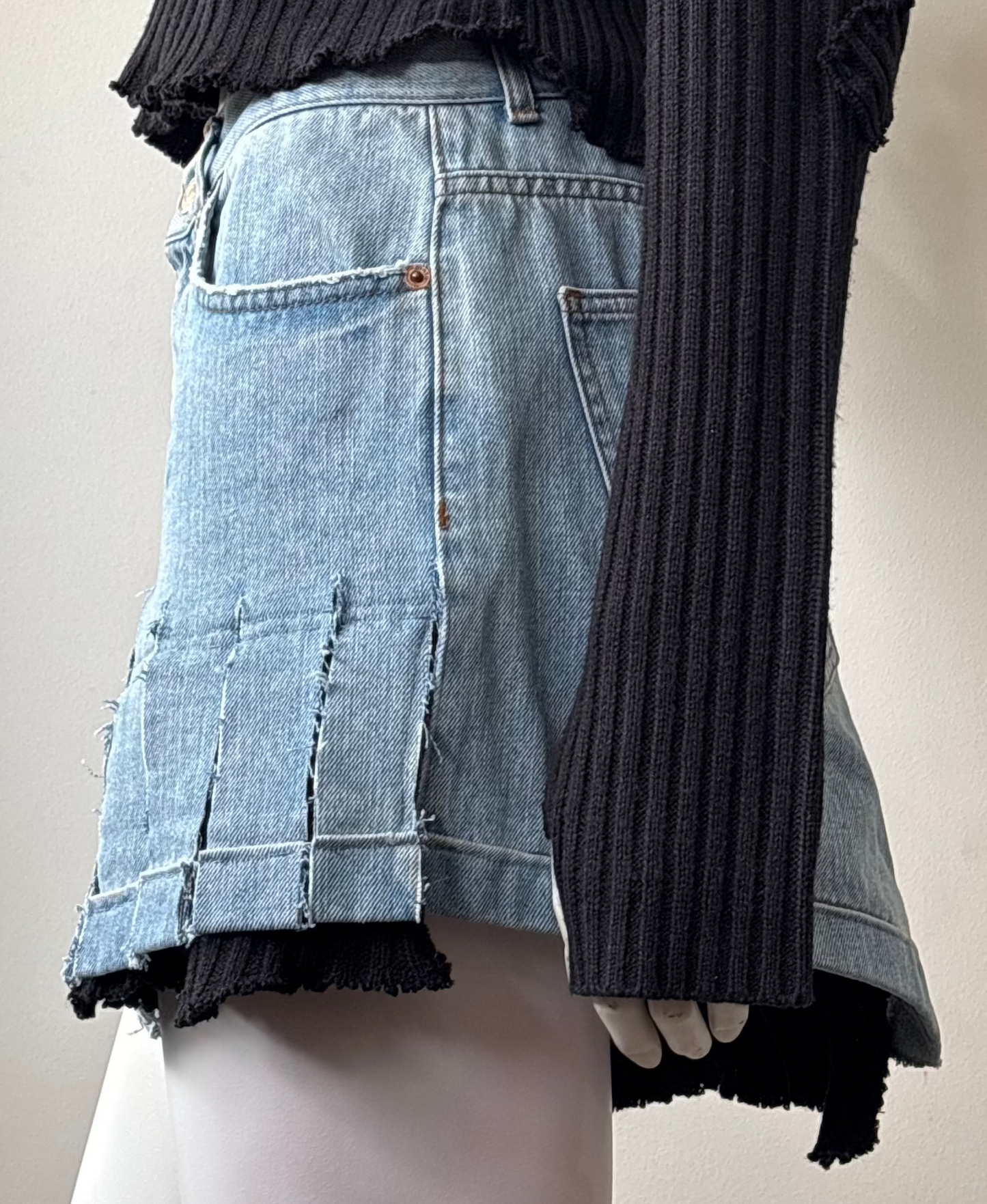 Reworked Denim Asymmetric Skirt
