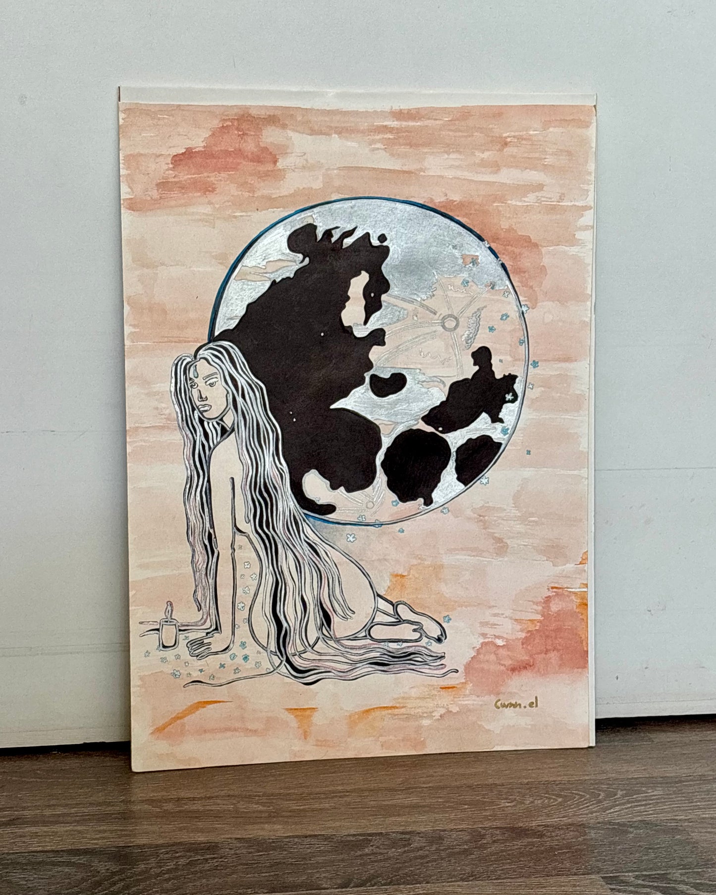 Moon Ritual Muse - Original Watercolour Painting A3