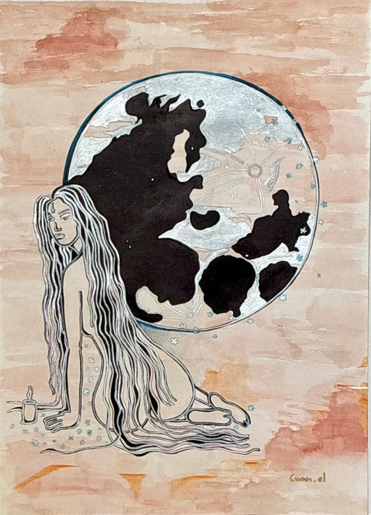 Moon Ritual Muse - Original Watercolour Painting A3