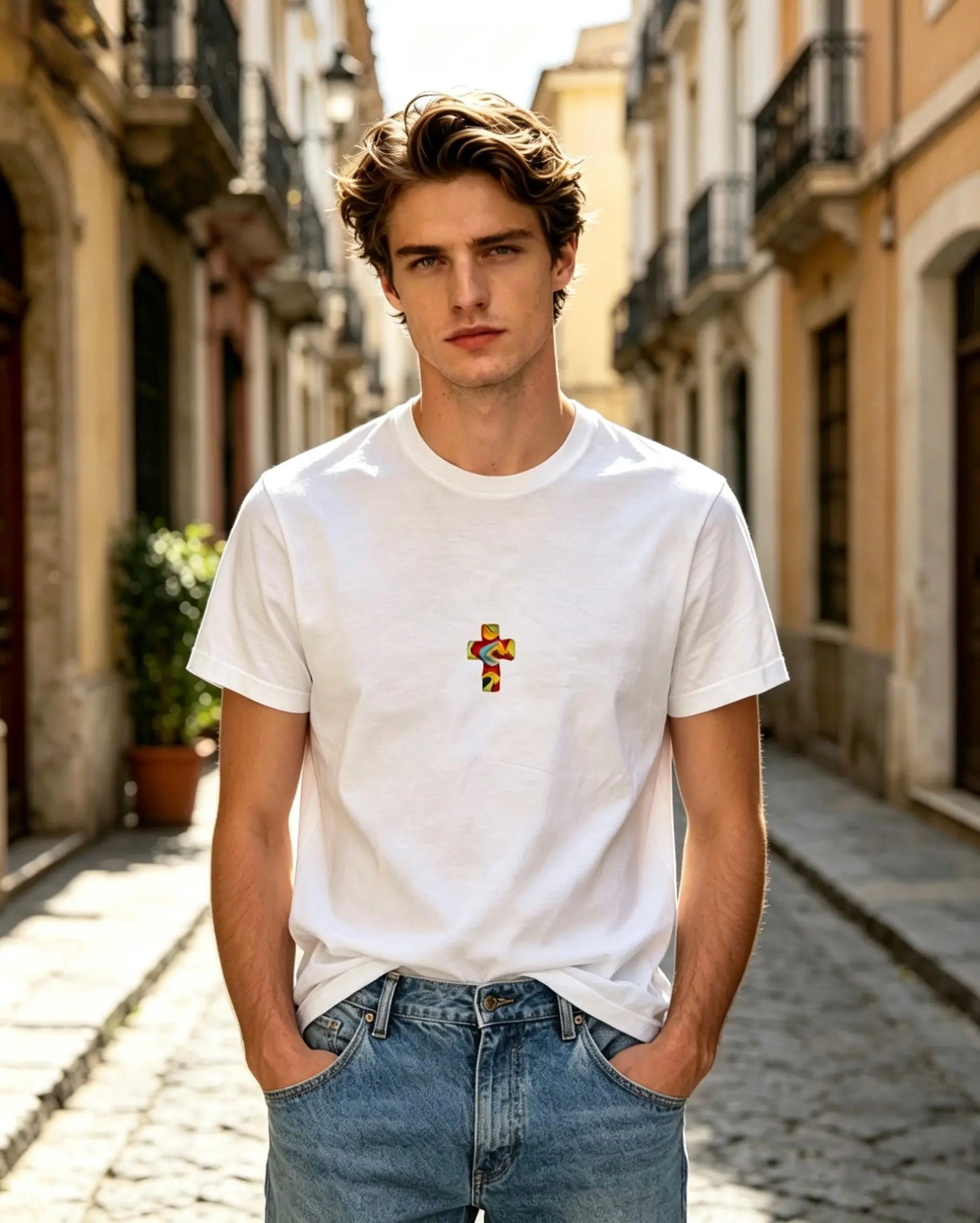 Artwear T-shirt "Energy Cross" - Hand-Pressed Print