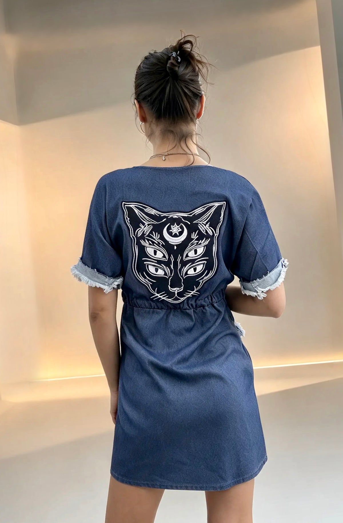 Cat Spirit — Reworked Denim Dress
