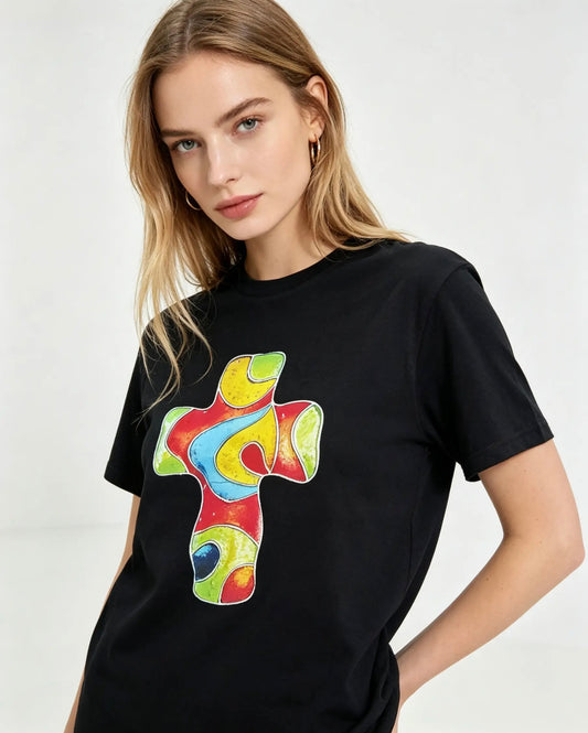 Artwear T-Shirt - "Energy Cross" - Hand-Pressed Artwork