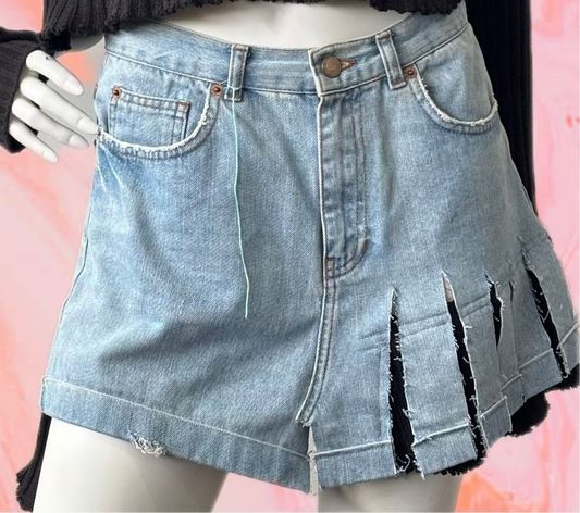Reworked Denim Asymmetric Skirt